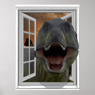 T-Rex-Dinosaurium 3D-Bild Effekt falsches Fenster Poster