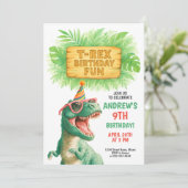 T-Rex Dschungel Geburtstags-Spaß Einladung (Stehend Vorderseite)