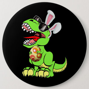 T Rex Easter Bunny Funny Dinosaur Boys Basket Stuf Button