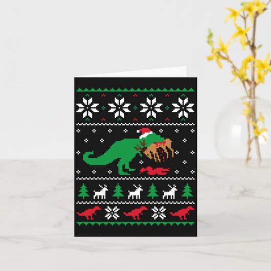 T Rex Eating Reindeer Funny Dinosaur Christmas Ugl Karte (Gelbe Blume)