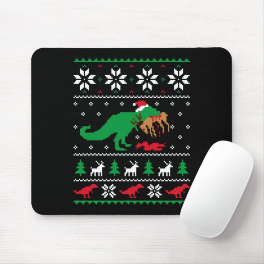 T Rex Eating Reindeer Funny Dinosaur Christmas Ugl Mousepad (Mit Mouse)