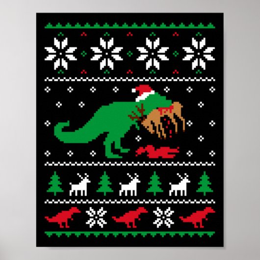 T Rex Eating Reindeer Funny Dinosaur Christmas Ugl Poster (Vorne)