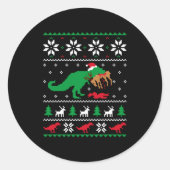 T Rex Eating Reindeer Funny Dinosaur Christmas Ugl Runder Aufkleber (Vorderseite)