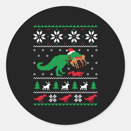 T Rex Eating Reindeer Funny Dinosaur Christmas Ugl Runder Aufkleber (Vorderseite)