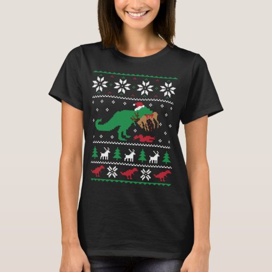 T Rex Eating Reindeer Funny Dinosaur Christmas Ugl T-Shirt (Vorderseite)