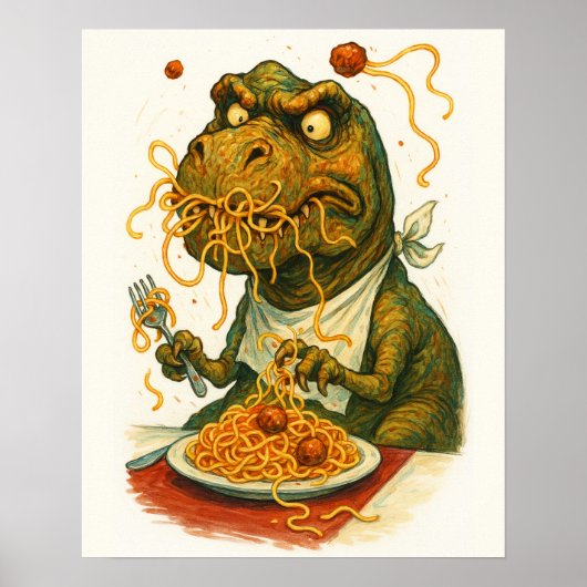 T-Rex Eating Spaghetti Poster (Vorne)