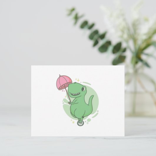 T Rex Einrad Postkarte (Stehend Vorderseite)