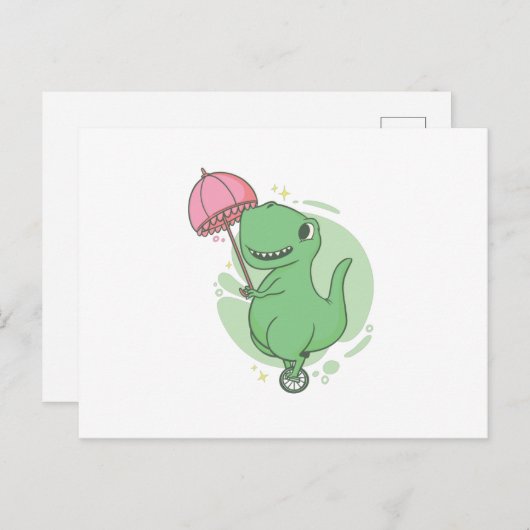 T Rex Einrad Postkarte (Vorne/Hinten)