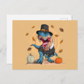 T-Rex Erntedank Pilgrim Postkarte (Vorne/Hinten)