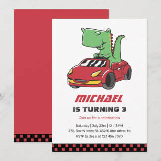 T-Rex Fahrer Rennwagen Kinder Jungen Geburtstag Einladung