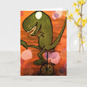 T-Rex fährt Einrad Karte (Gelbe Blume)