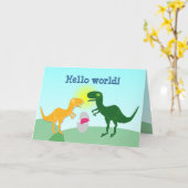 T-Rex Family Dino Kindereier Hallo World Card Karte (Gelbe Blume)