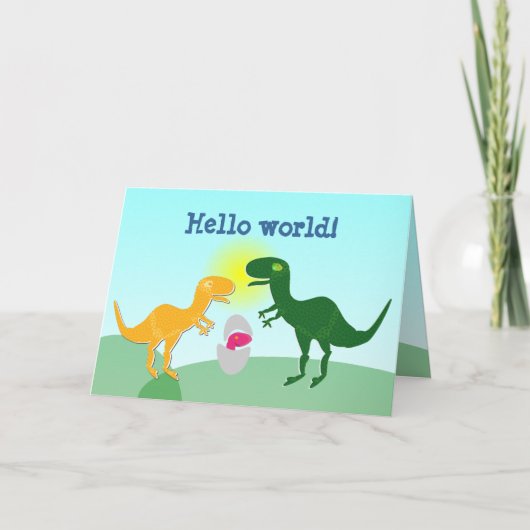 T-Rex Family Dino Kindereier Hallo World Card Karte (Vorderseite)