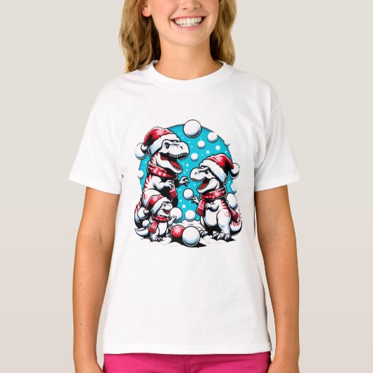 T-Rex Family Snowball Fight - Funny Christmas Dino T-Shirt (Vorderseite)