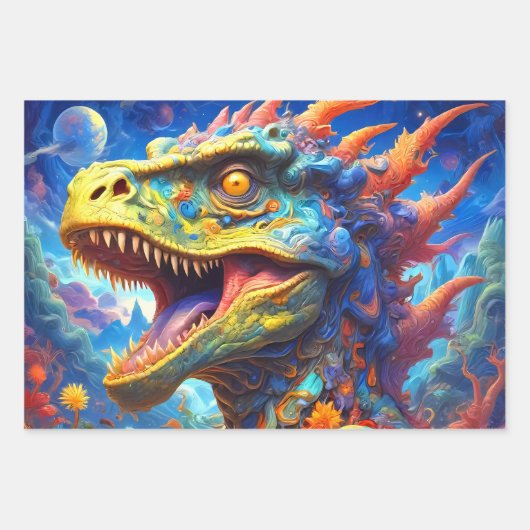 T-Rex Fantasy Dinosaurier Welten Geschenkpapier Set (Vorderseite 2)