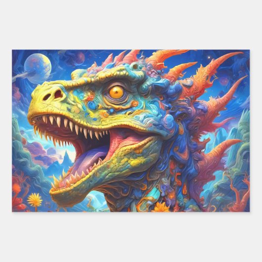 T-Rex Fantasy Dinosaurier Welten Geschenkpapier Set (Vorderseite)