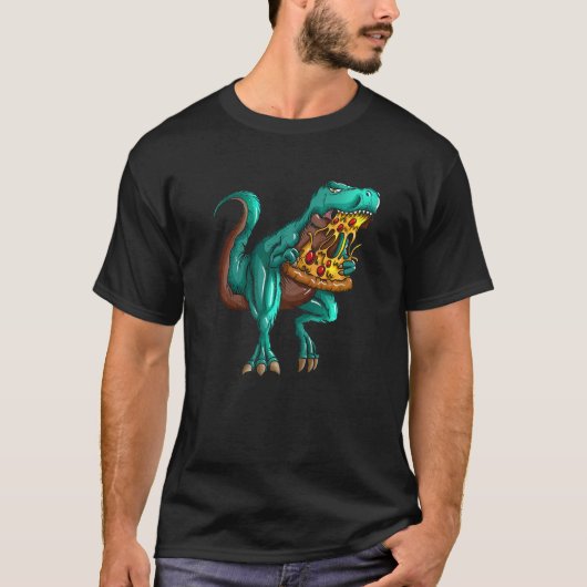 T rex Fast Food  Tyrannosaurus Rex Eats Pizza Fan T-Shirt (Vorderseite)