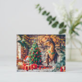 T-Rex feiert Weihnachten am Baum (Stehend Vorderseite)