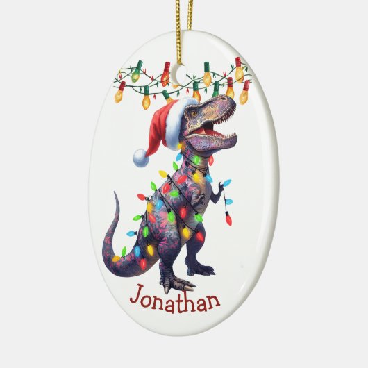 T-Rex Ferien-Lichter Kinder Weihnachten Keramik Ornament (Links)