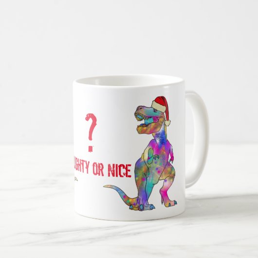 T Rex Festive Dinosaur Funny Naughty oder Nice Zit Kaffeetasse (VorderseiteRechts)