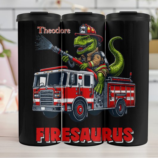 T-Rex Firefighter Design Thermosbecher