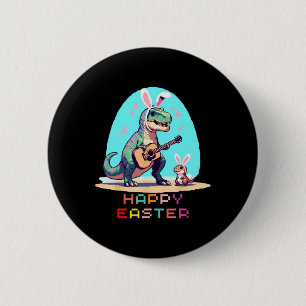 T-Rex Frohe Ostereier Retro Vintage Pixel Art Ro Button