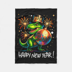 T Rex Frohes Neues Jahr 2026 Disco Ball Feuerwerk Fleecedecke