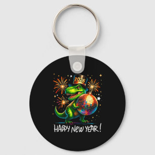 T Rex Frohes Neues Jahr 2026 Disco Ball Feuerwerk  Schlüsselanhänger
