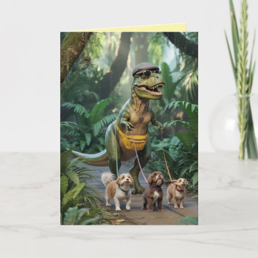 T-Rex führt den Hund Karte (Vorderseite)