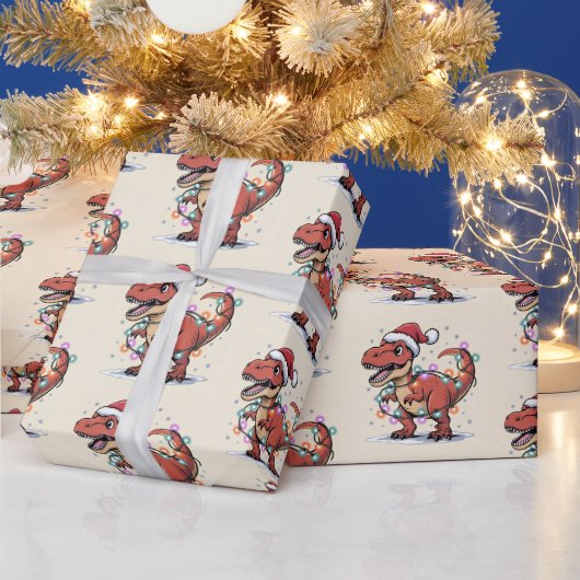 T-Rex Funny Boy Weihnachtsleuchten Umschlagpapier Geschenkpapier (Feiertage)