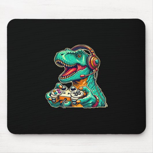 T-Rex Gamer Mit Headset Lustiger Dinosaurier Gamer Mousepad (Vorne)