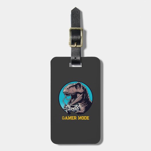 T-Rex Gamer Mode Dinosaur Art Gepäckanhänger (Vorderseite vertikal)