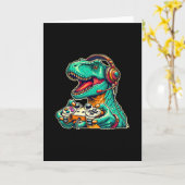 T-Rex Gaming mit Headset Lustiger Dinosaurier Game Karte (Gelbe Blume)