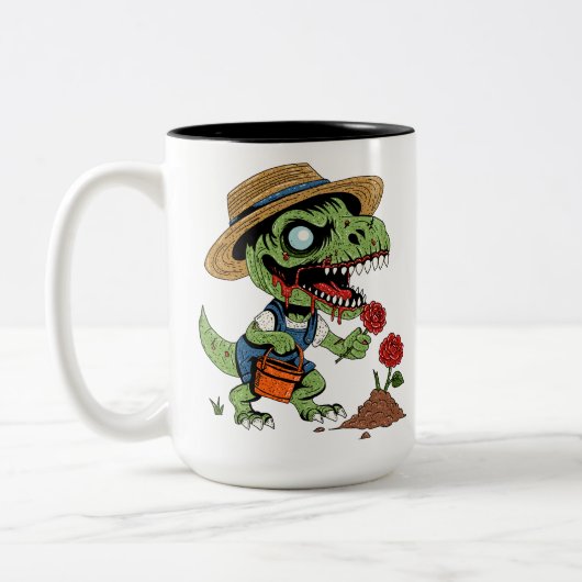 T-Rex Gardener Zombie Zweifarbige Tasse (Links)