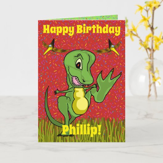 T-Rex Geburtstagskarte Karte (Gelbe Blume)