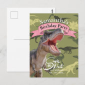 T Rex, Geburtstagsmädchen mit Muster Postkarte (Vorne/Hinten)