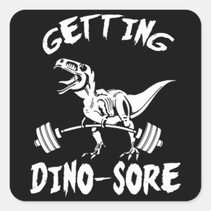 T-Rex, Getting Dino Wore, Funny, Cartoon, Workout Quadratischer Aufkleber