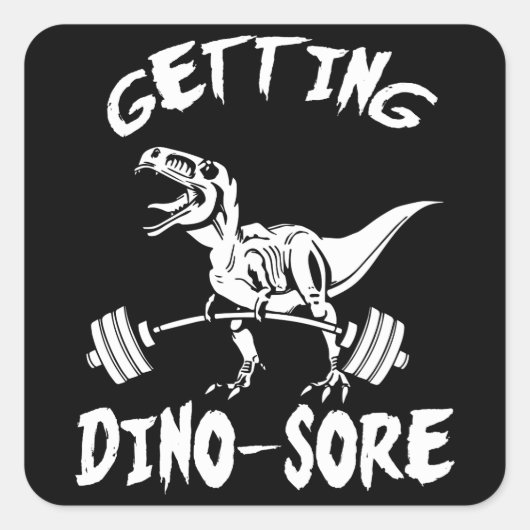 T-Rex, Getting Dino Wore, Funny, Cartoon, Workout Quadratischer Aufkleber (Vorderseite)