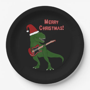 T-Rex Gitarren-Weihnachten Pappteller
