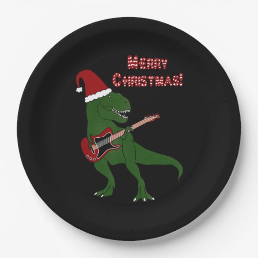 T-Rex Gitarren-Weihnachten Pappteller (Vorderseite)