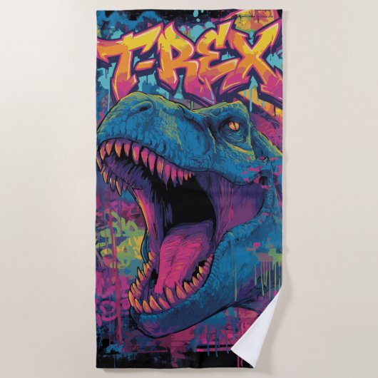 T-Rex Graffiti Pop Art Dinosaur Illustration Strandtuch (Vorderseite)