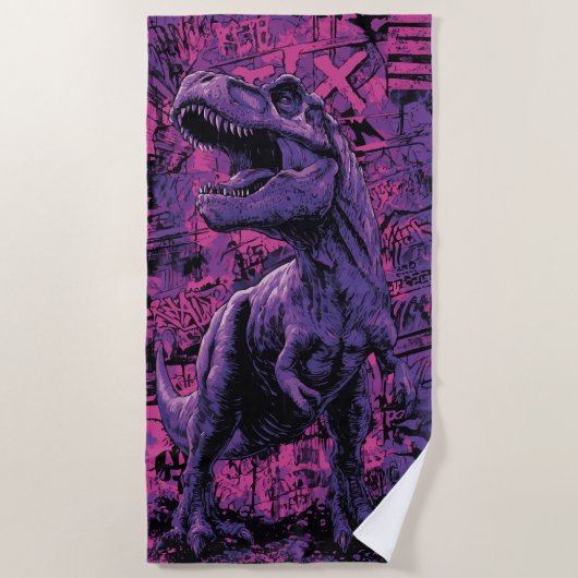 T-Rex-Graffiti-Urbane-Dinosaurier-Illustration Strandtuch (Vorderseite)