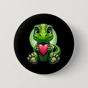 T-Rex hält Herz Valentinstag Süßer Dinosaurier Button