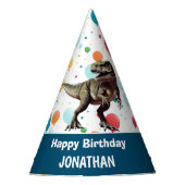 T Rex Happy Birthday Blue Party Hat Partyhütchen (Vorderseite)