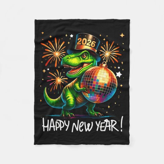 T Rex Happy New Year 2026 Disco Ball Fireworks Tee Fleecedecke (Vorderseite)