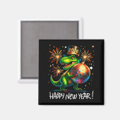 T Rex Happy New Year 2026 Disco Ball Fireworks Tee Magnet (Vorderseite/Rückseite)