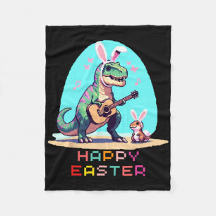 T-rex Happy Oaster Eggs Retro Vintag Pixel Art Ro Fleecedecke