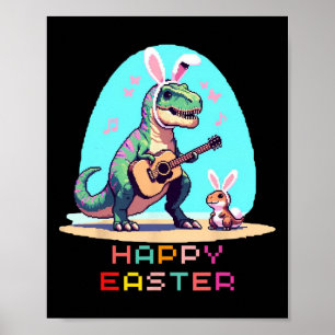 T-rex Happy Oaster Eggs Retro Vintag Pixel Art Ro Poster