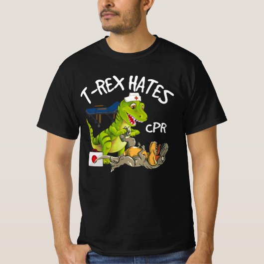 T-Rex hasst CPR Dinosaurier Funny Nurse Rescue Inj T-Shirt (Vorderseite)