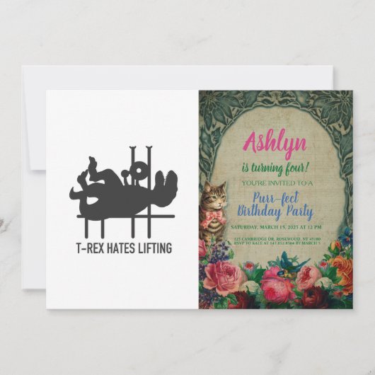 T-rex hasst Heben - Farbe im Hintergrund auswählen Einladung (Vorderseite)